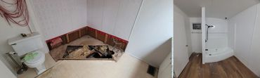 We removed corner shower and added new tub/shower and partition wall.