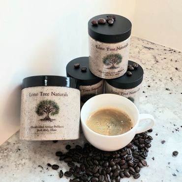 Coffee foaming body scrub. Use real caffeine & espresso grounds to exfoliate and invigorate the skin