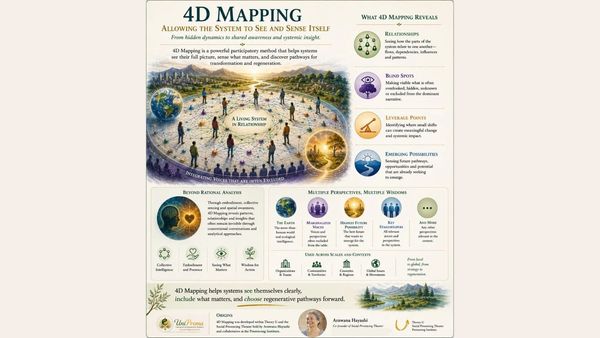 Mapa 4D mostrando sistema vivo e suas relações.