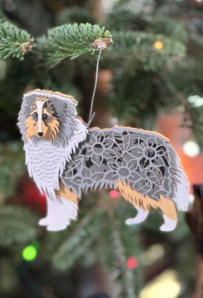 Paper Dog Ornament-  Rough Collie, Merle Color