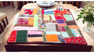 Large scrappy crumb quilted mug rug or mini placemat