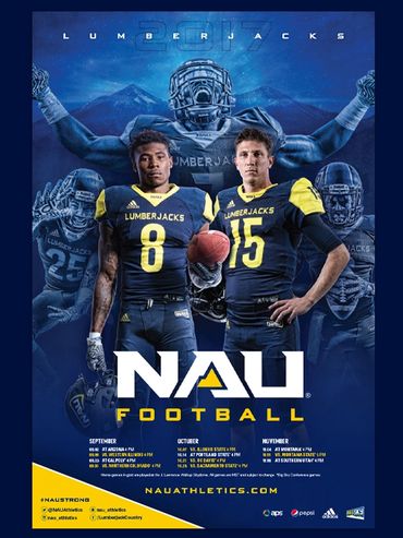 NAU Football poster featuring the quarterback and running back.