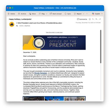 Email header for the President's Office at NAU.