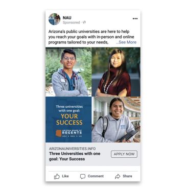 Web ad with three diverse college students