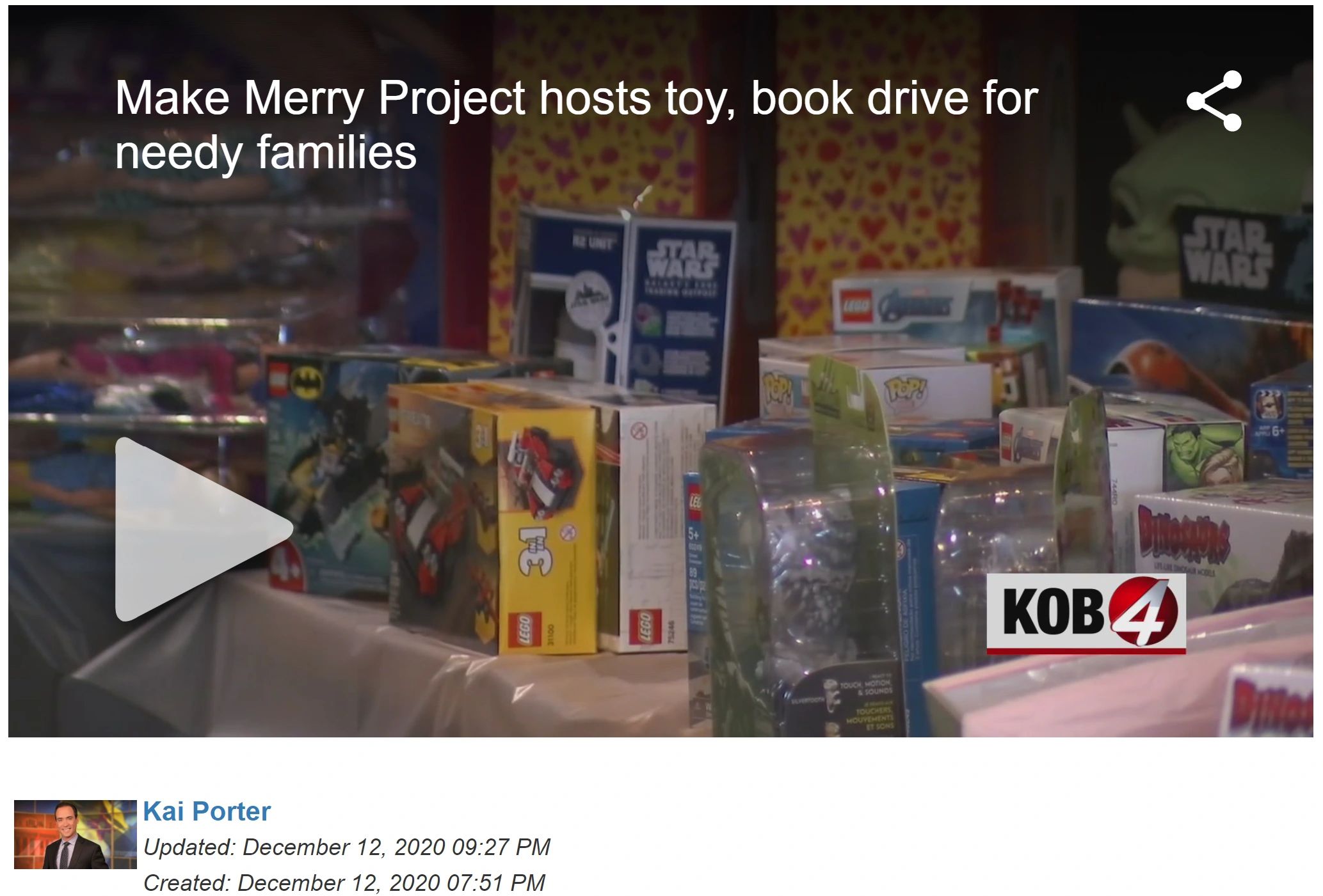 KOB news 4 make merry project 2020 tiffany gravelle 2021 Albuquerque Santa Fe homelessness toy drive