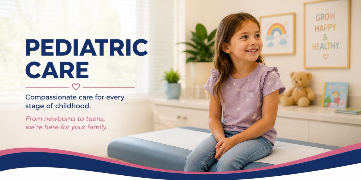 Happy little girl at pediatric care office.