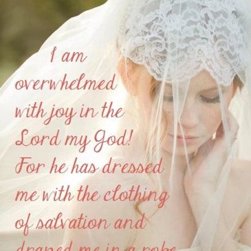 Bride with veil and religious quote.