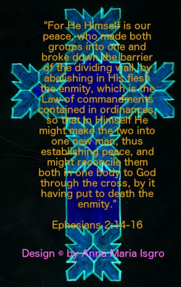 inversed orange & yellow flower cross with Scripture on black turned turned turquoise & blue.