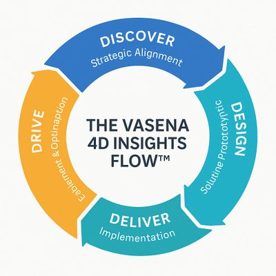 Circular flow diagram of Vasena's 4D Insights Flow with four key phases.