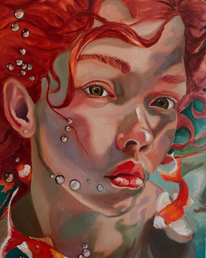 "Mermaid" oil on canvas 18" x 24". Swim under water with me.