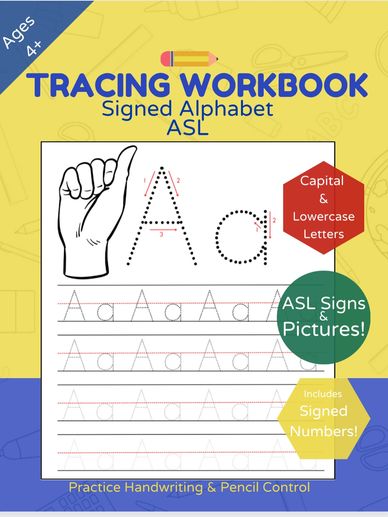 ASL sign language letter tracing activity book for kids