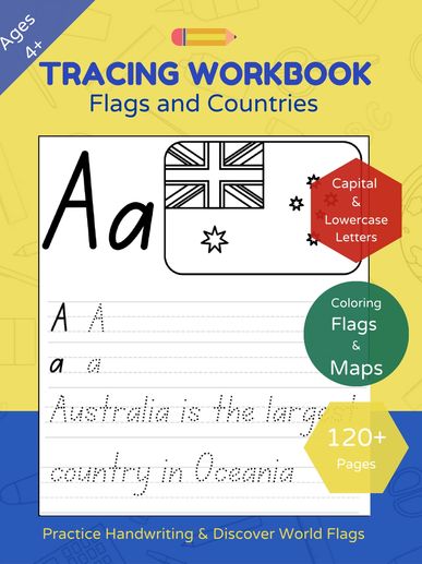 flags and countries letter tracing workbook