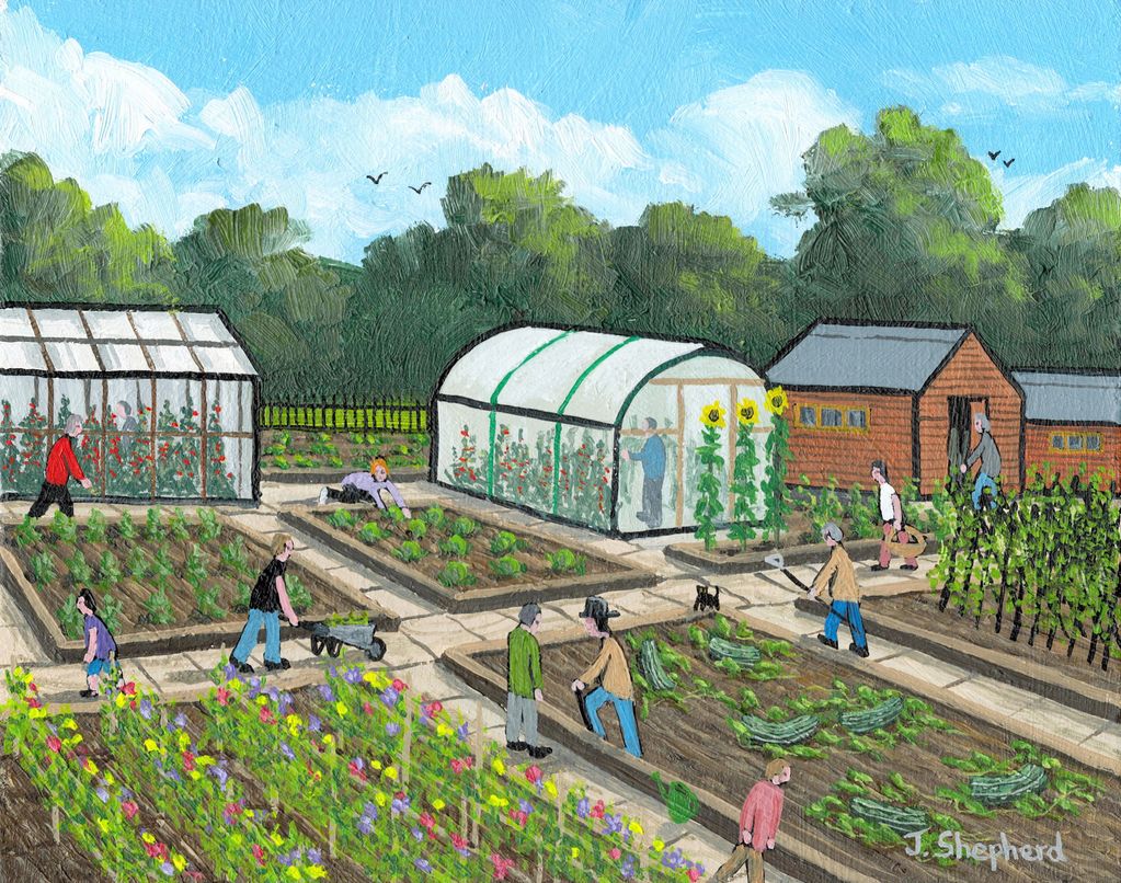 The Allotments, a signed limited edition print in the northern art style by J. Shepherd.