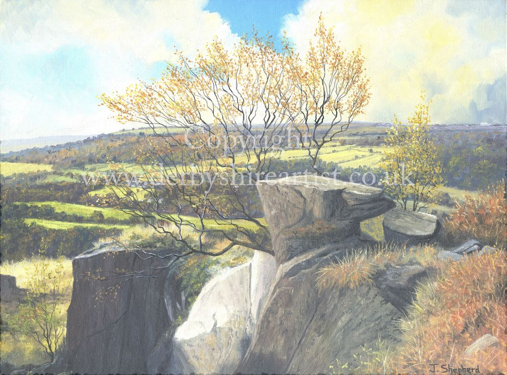 Derbyshire prints of a gritstone edge.