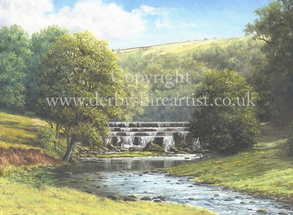 Derbyshire prints of Monsal Dale Waterfall .