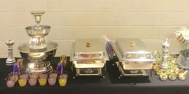 Chafing Dishes and Punch Fountain Buffet Table