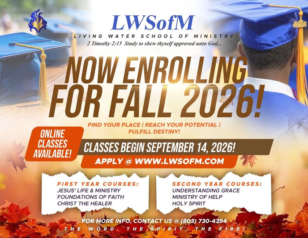 Enrollment open for Living Water School of Ministry Fall 2026 online classes.