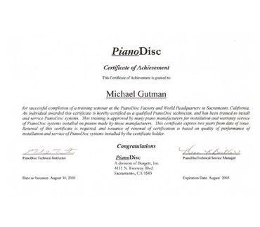 Piani Disc Certificattion