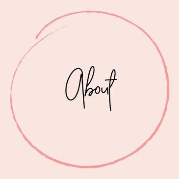 Word 'About' inside a pink circle on light pink background.