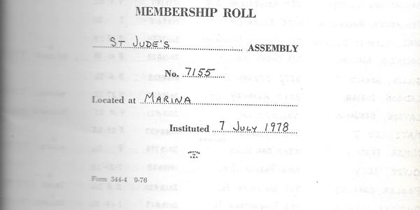 Membership roll page for St. Jude's Assembly at Marina.