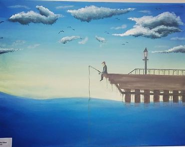 Painting of a man fishing by Synergy Music Academy art student