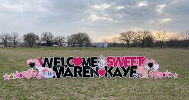 Pink welcome home yard card sign for new baby girl