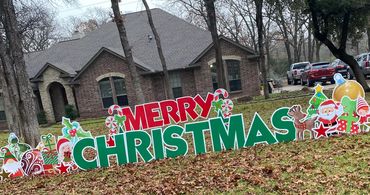 Merry Christmas greeting in the yard