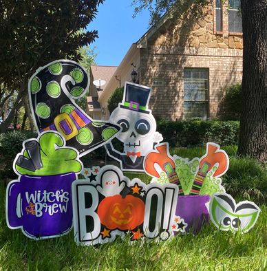 Witch themed Halloween holiday Boo yard card greeting