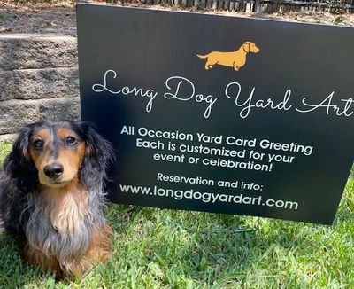 Long Dog Yard Art dachshund mascot for yard card greetings and signs