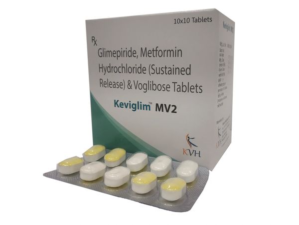 Keviglim MV 2
(Glimepiride 1mg/2mg + Voglibose 0.2mg + Metformin 500mg Prolomged Release)