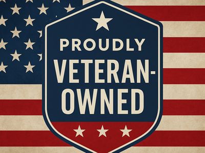 American flag background with 'Proudly Veteran-Owned' badge.