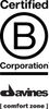 Large bold black writing stating certified B.