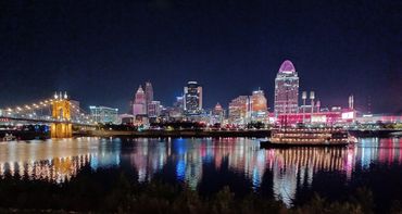 Cincinnati Skyline during BLINK 2024 from Covington KY side of river