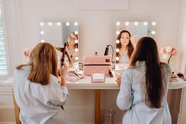 Bridesmaids getting ready in their vanities