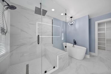 This was a fun shower to design! Extra tall glass and so spacious!