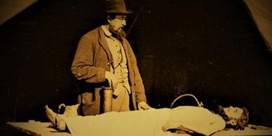 Ghostly Civil War Image of Embalming the Dead. Ghost Tours. Cemetery Tours.