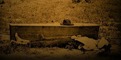 Ghostly Image of Dead Man and Coffin. Ghost Tours. Cemetery Tours.