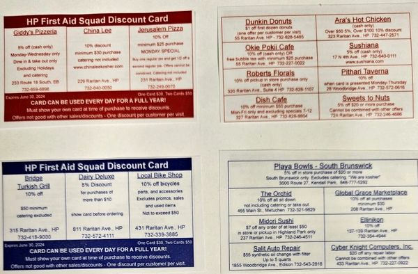 Highland Park First Aid Squad Discount Cards 2023 