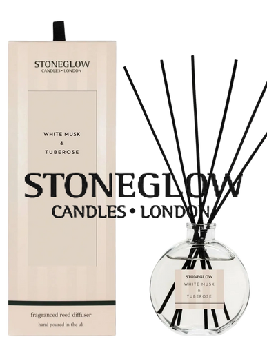 Stoneglow diffuser on a white background. Packaging on the left and product is on the right.