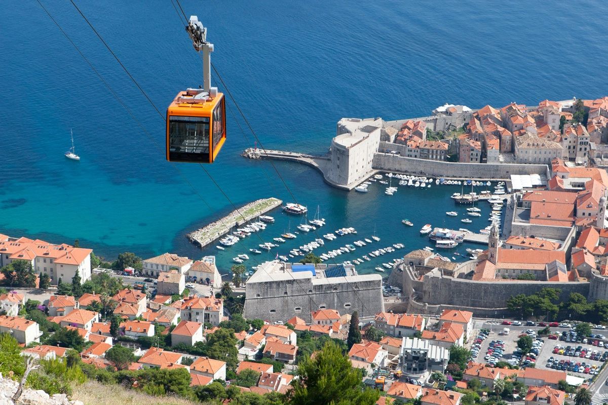 Gondola and view of the Old Town Dubrovnik and the Marina and Adriatic Sea