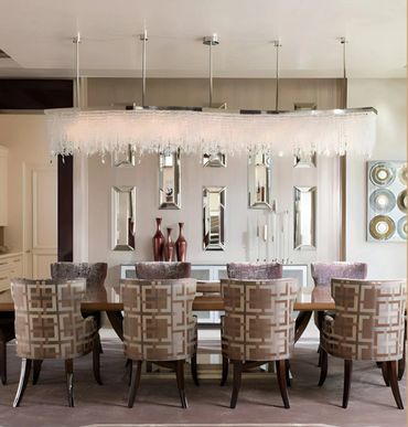 A luxurious, well-styled dining room—a perfect example of the kind of high-end space.