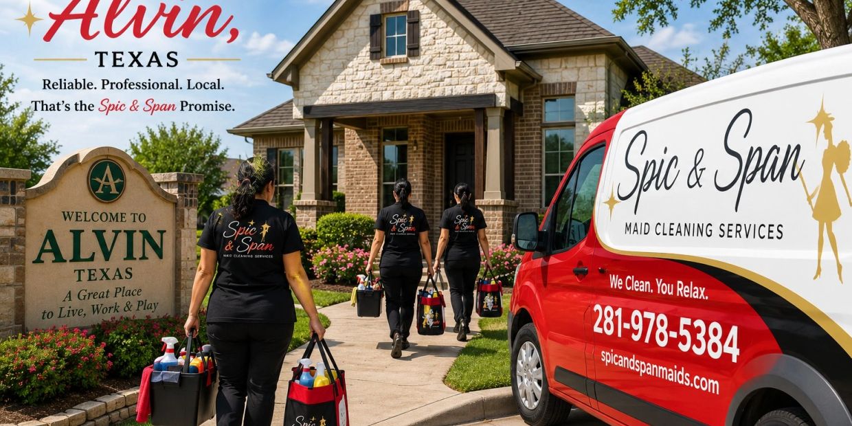 Spic & Span maid service team heading to a house in Alvin, Texas.
