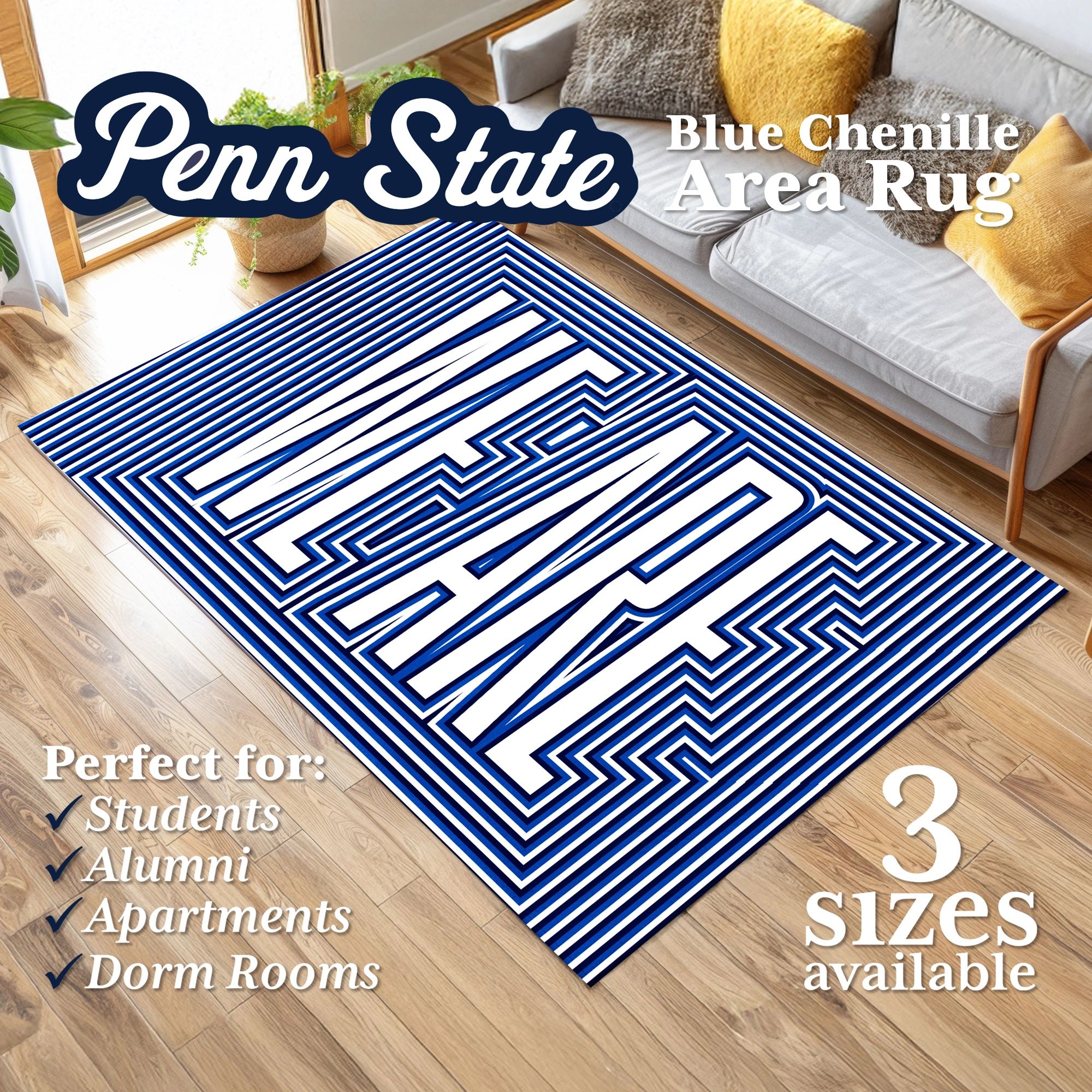 penn state geometric maze area rug available in 3 sizes by 2nd State Made and Tom Gabor of Blue Bell