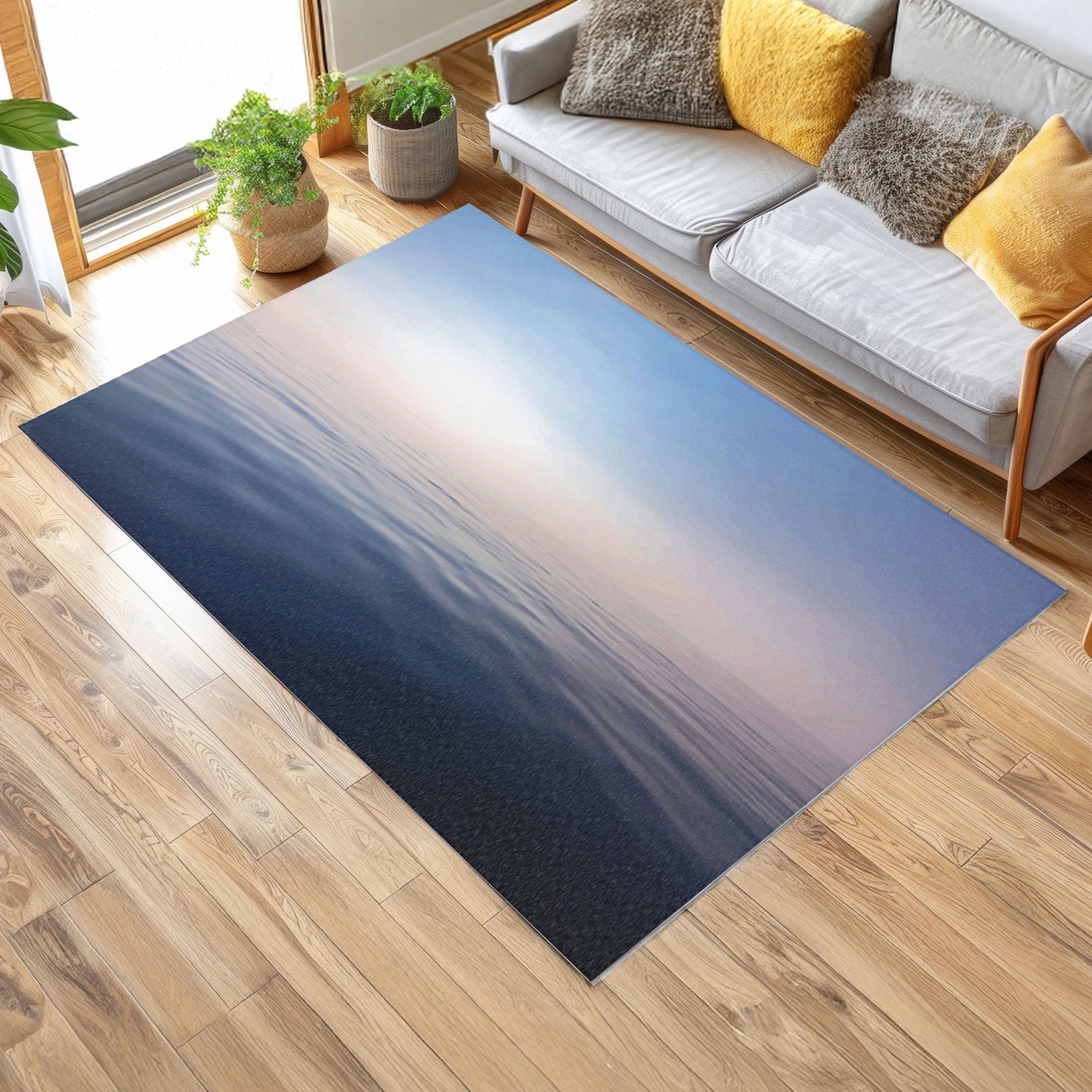 Ocean Rug | Serene Blue Waters Shore House Mat | Coastal Beach Sea View Accent Carpet