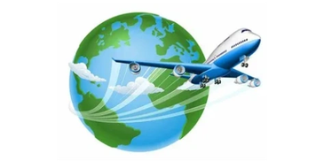 Illustration of an airplane flying around the Earth with clouds.