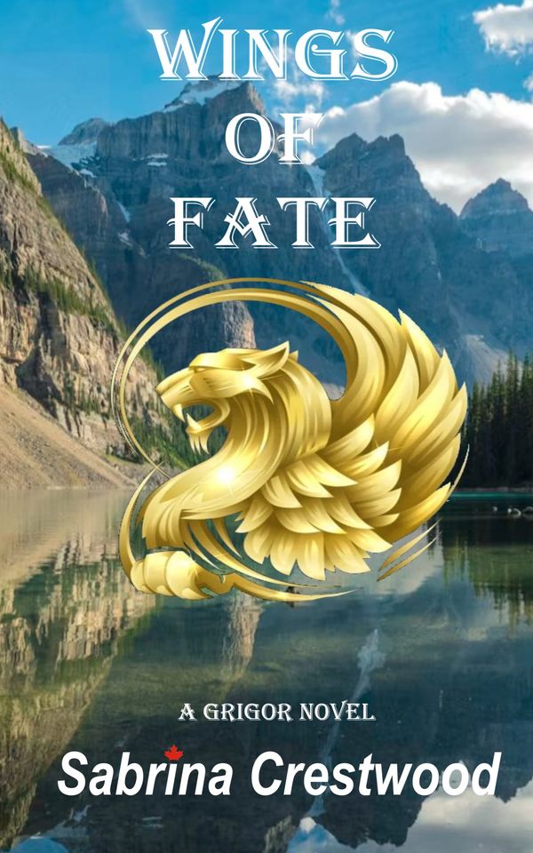 Cover of 'Wings of Fate' by Sabrina Crestwood with a golden lion and mountain background.