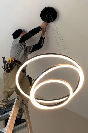 Chandelier installation high ceiling