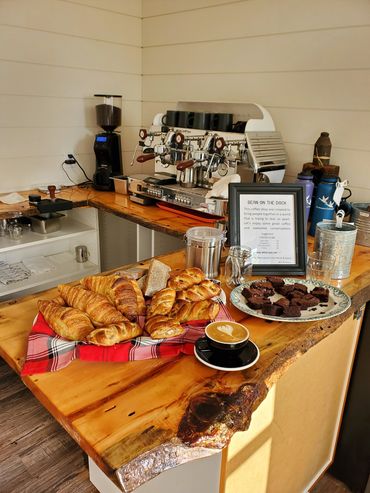 coffee, pastries, espresso machine, lake Cecebe