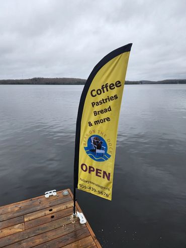 sign for Bean on the Dock, Coffee, pastries, cappaccino, Rockwynn Lodge & Cottages