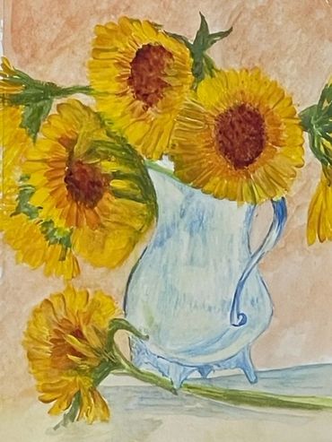 Sunflowers in Blue Jug
